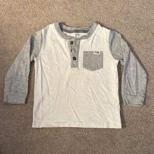 Simple Joy White & Gray Henley Long Sleeve Shirt with Pocket
